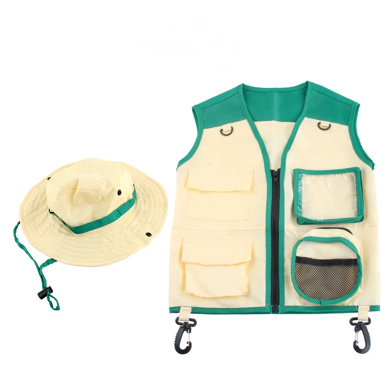 Children Toys Kids Nature Outdoor Adventure Cosplay Costume Boy Explorer Vest + Hat Toy Set (Suitable for 3-7 Years Old Wear)