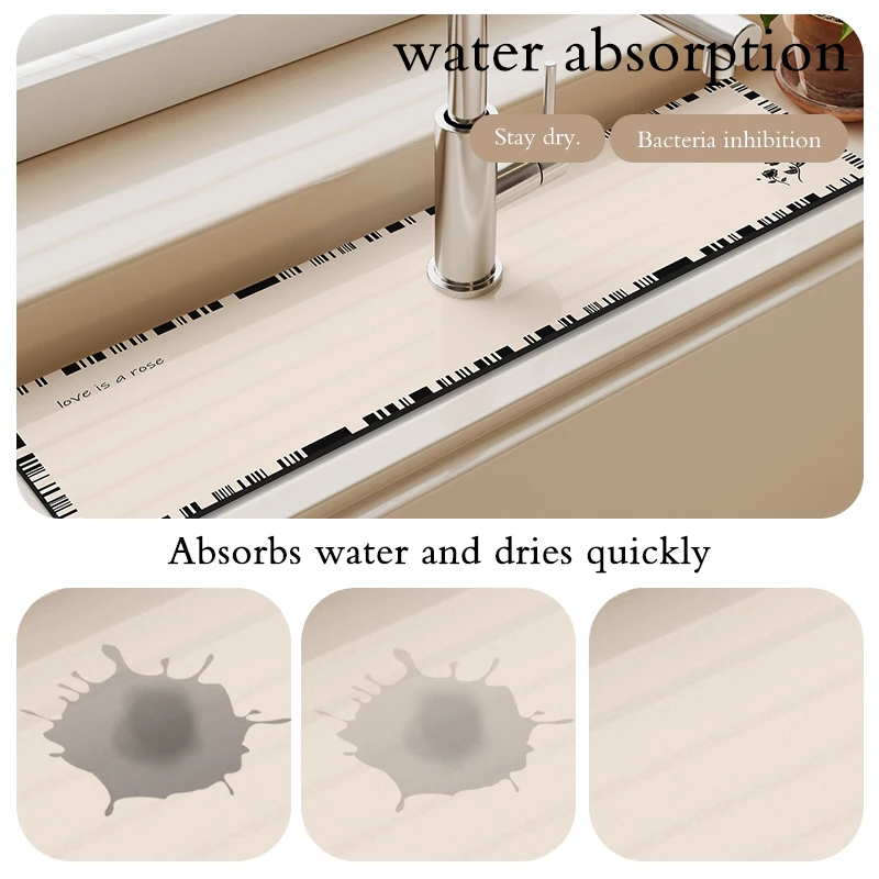 Luxury Sink Faucet Absorbent Mat Diotomite Drain Pad Table Mat Toilet Pad Non-slip Anti-mildew Mat For Kitchen Countertop Dining