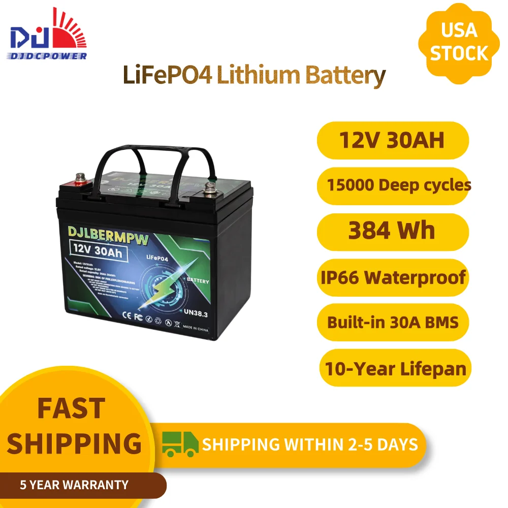

12V 30Ah LiFePO4 Deep Cycle Lithium Battery Built-in 30A BMS Battery for Trolling Motor Marine Kids Scooters Power Wheels RV