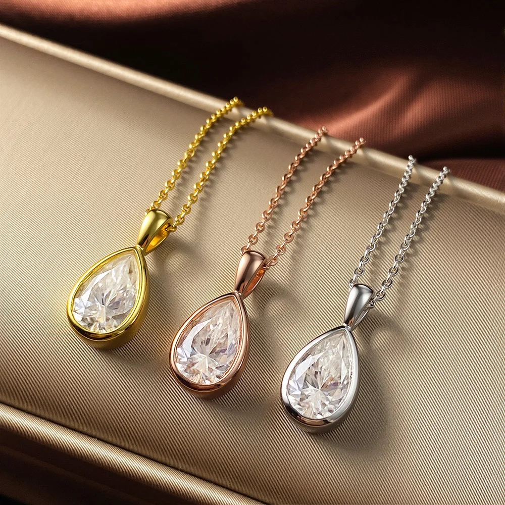 3CT Pear Cut Moissanite Pendant Necklace for Women S925 Silver Waterdrop Lab Diamond Solitaire Pendant Choker Party Jewelry Gift