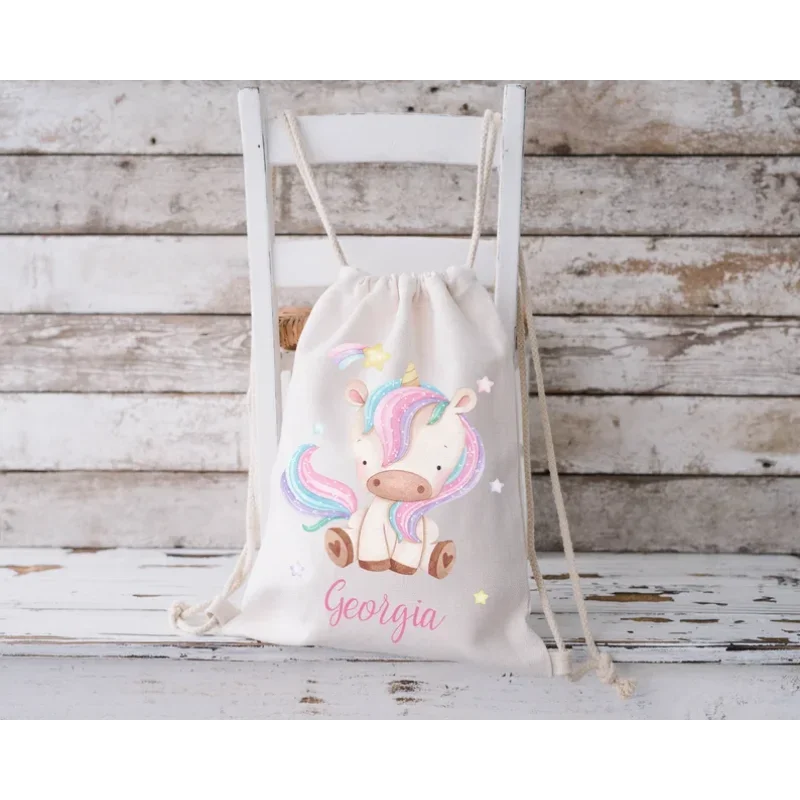 

"Personalised Unicorn Drawstring Bag – Kids Nursery/School Bag, Back to School Gym/PE/Swimming Supplies & Decor"