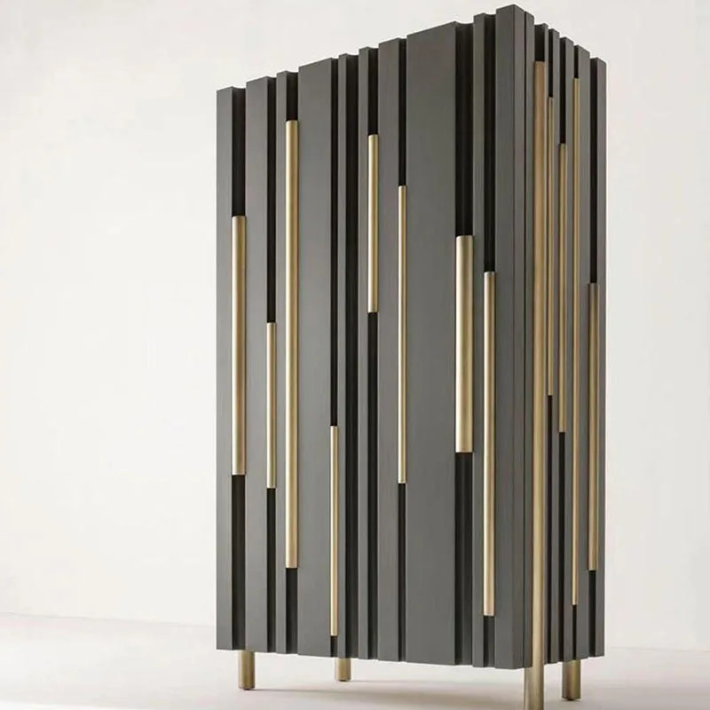 

Italian light luxury wall glass wine cabinet modern art stainless steel dining side cabinet living room decoration high-end