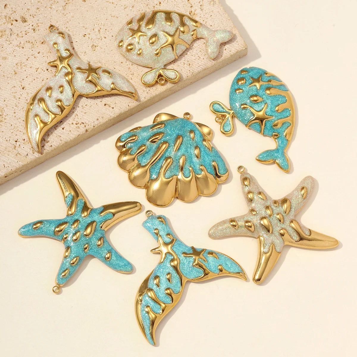 3pcs/Lot Large Stainless Steel Enamel Whale DIY Earring Charms Fish Tail Shell Necklace Pendant Women  Starfish Jewelry