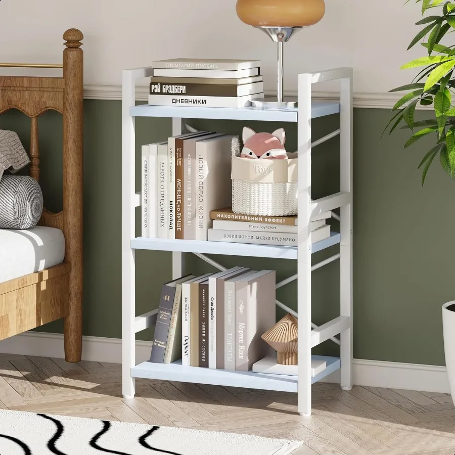 Bookshelf 3 Tier Industrial Bookcase Metal Small Bookcase Rustic Etagere Book Shelf Storage Organizer for Living Room Bedroom a