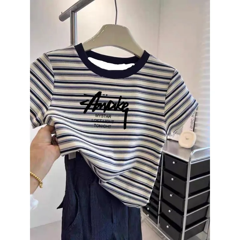 2025 طباعة مخططة جديدة بألوان كرتونية، ملابس قابلة للتنفس ومنعشة سريعة الجفاف للصيف