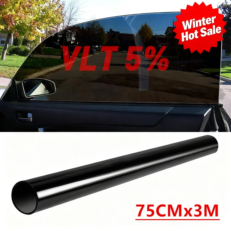 3Mx75CM Pellicola tinta per vetri in rotolo non tagliato 5% VLT 30 "x 10'FT Piedi Pellicole adesive protettive UV solari per vetro per auto, casa e ufficio