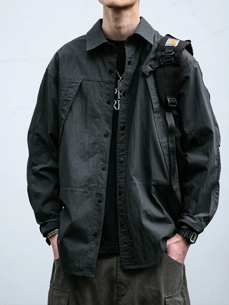 

Ретро-рабочая одежда: Мужская свободная повседневная куртка с длинным рукавом, весна-осень, новая модель, в стиле пэчворк, модная, на пуговицах, с классическим воротником