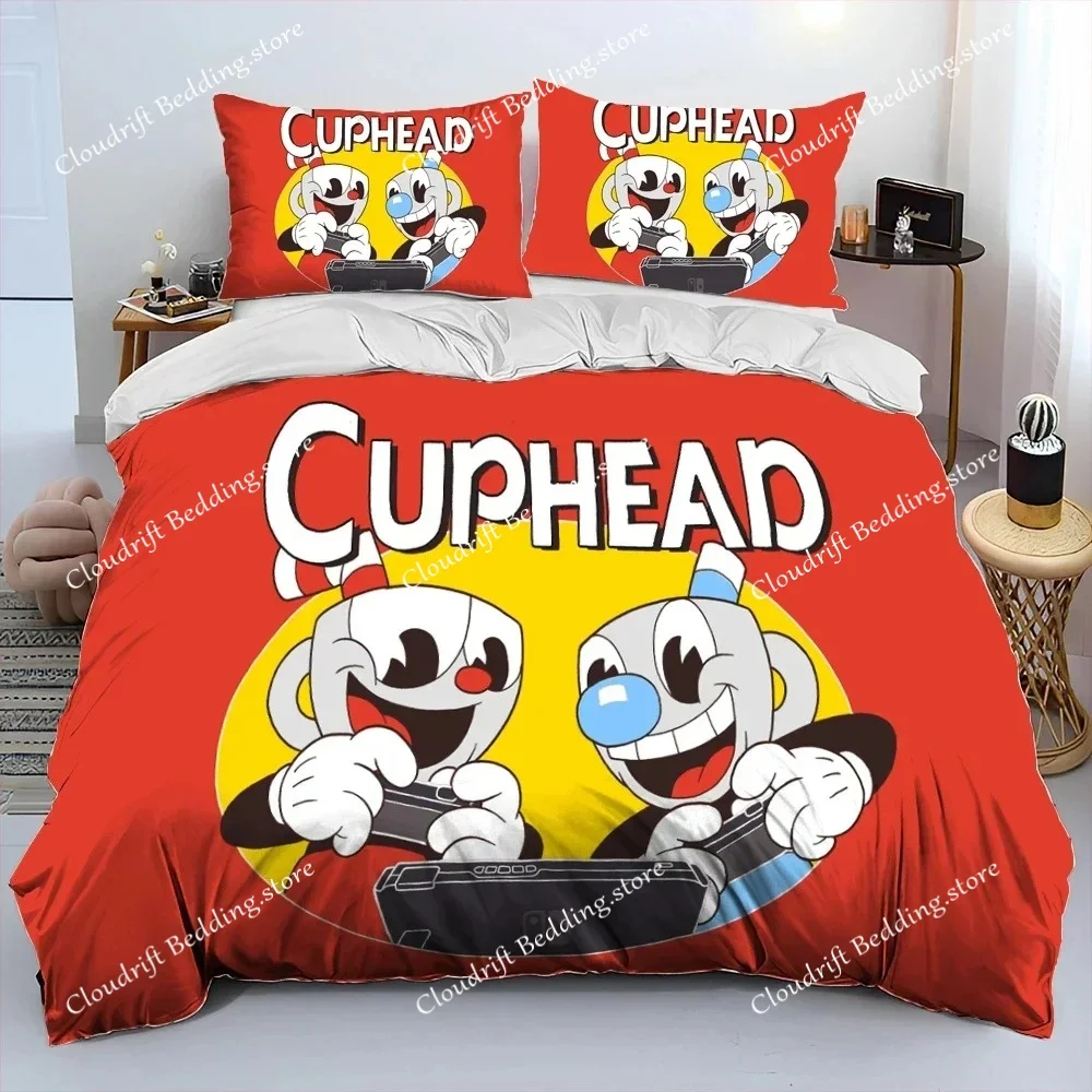 3D Print Game Cuphead Mugman Bedding Set Duvet Cover Bed Set Quilt Cover Pillowcase Comforter king Queen Size Boys Adult