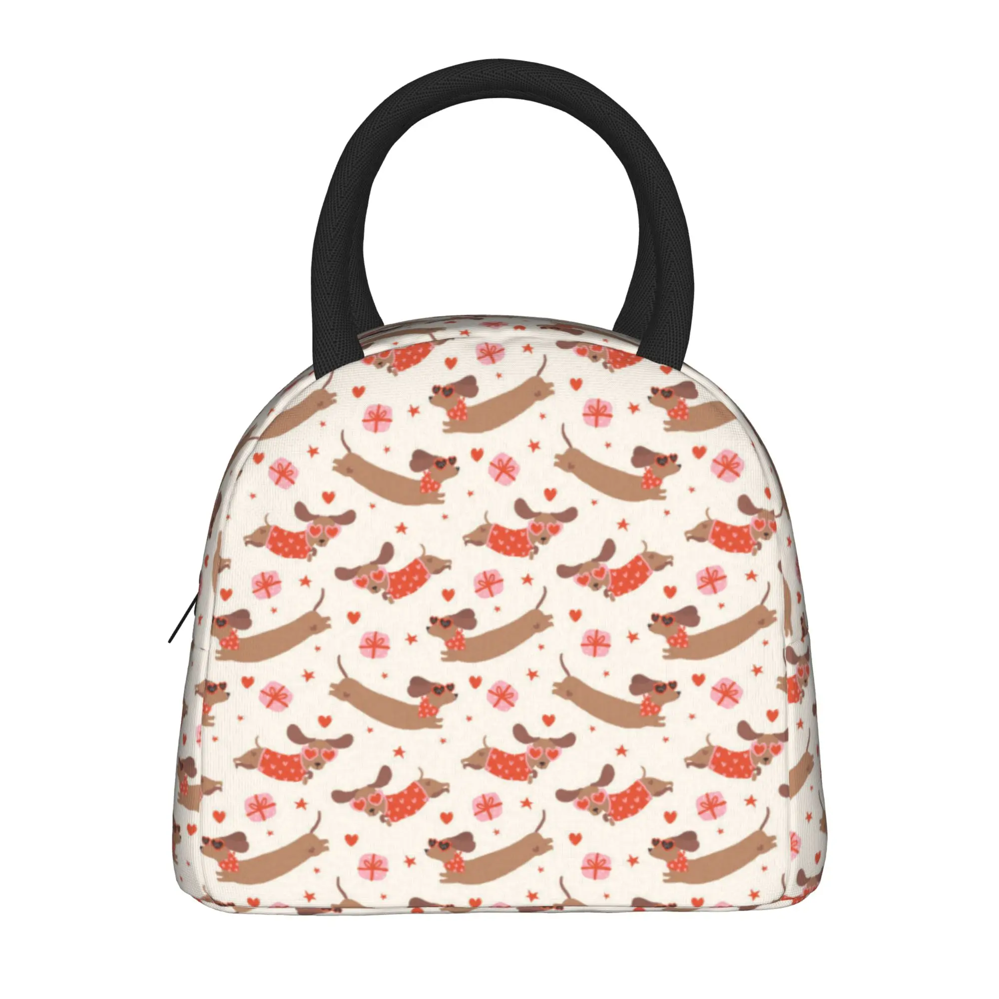 

Dachshund Pattern Retro sausage dog Lunch Bag For Adult Graphic Lunch Box Retro Office Cooler Bag Portable Zipper Tote Food Bags