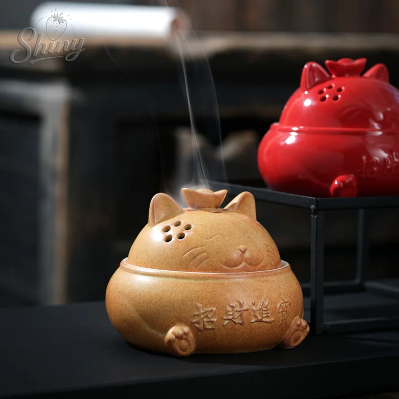 

Fortune Cat Ceramic Creative Antique Disc Incense Burner Indoor Household Incense Burner Home Decoration Ornaments