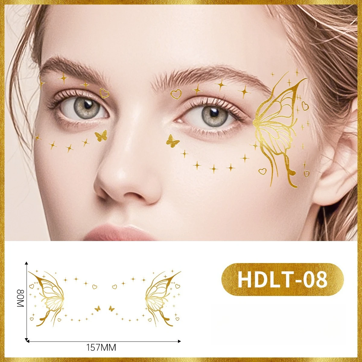 6 Sheets Gold Glitter Butterfly Eye Temporary Tattoo Stickers Waterproof Face Body Art for Party Festival Makeup Decoration Gift view 4