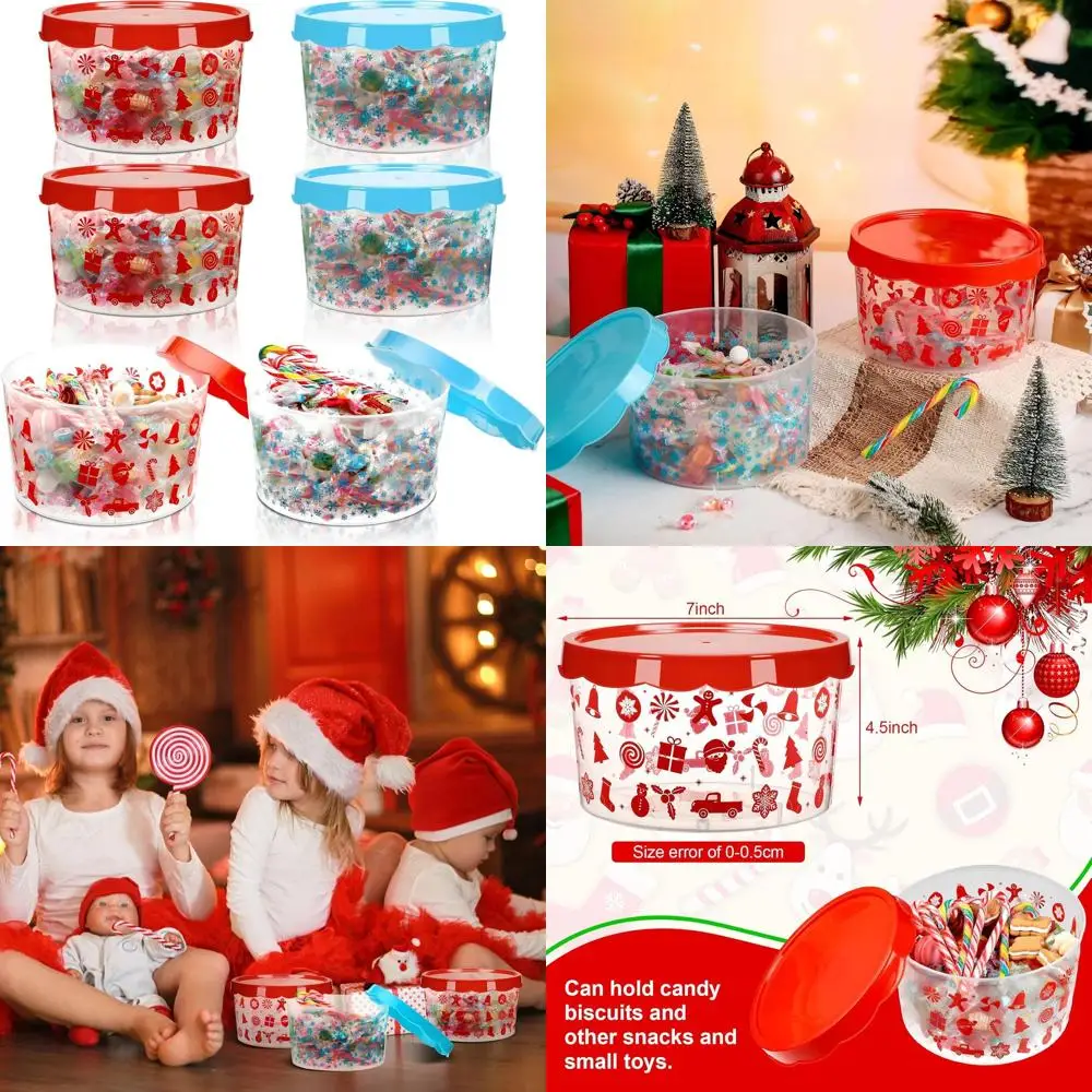 

Plastic Christmas Cookie Jars with Lids - 6 Pack, Gingerbread & Snowflake Designs for Holiday Party Supplies