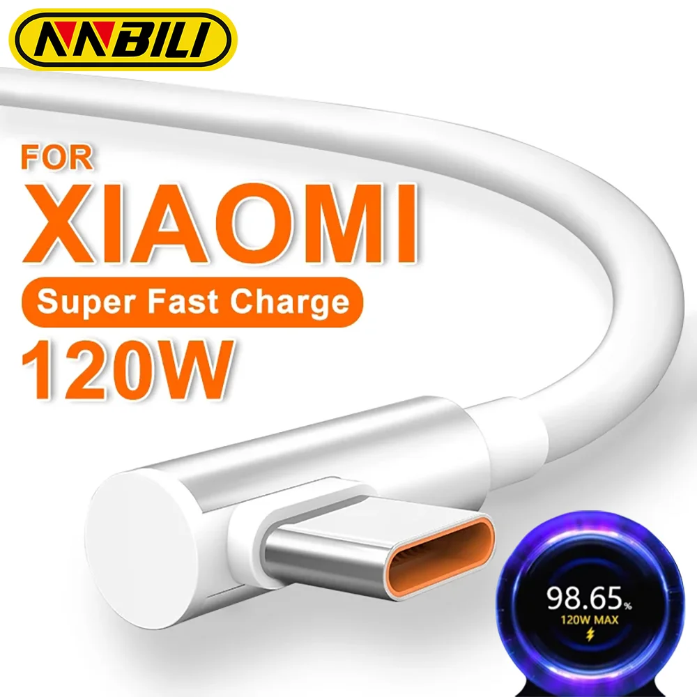 NNBILI 120W USB Type C Cable 90 Degree Elbow Super Fast Charge USB C Cable For Xiaomi 15 14 13 12 11 Pro Ultra Lite Redmi Note