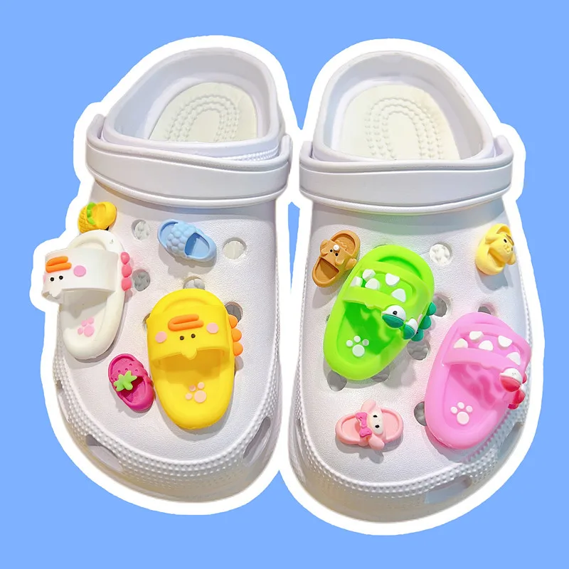 2024 New Summer Cute Cartoon Mini Slippers Shoe Accessories Creative Holes Charms Decorated Buckle Shoes Flower