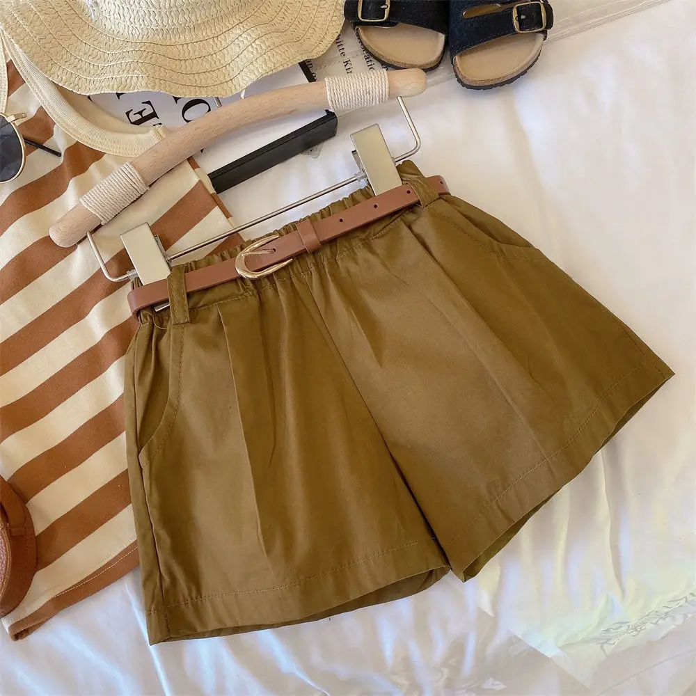 2025 صيف جديد الفتيات الملابس مجموعة شريط أكمام تي شيرت + الكاكي السراويل 2 قطعة دعوى ل 2 3 4 5 6 8 سنوات الفتيات الزي غير الرسمي #5