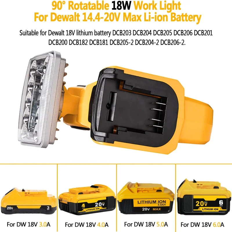 DCB182 Work Light Flashlight 3/5 inch Tool Light Spotlight Light For DEWALT 14.4V-20V Li-ion battery Outdoor Tools Light DCB140