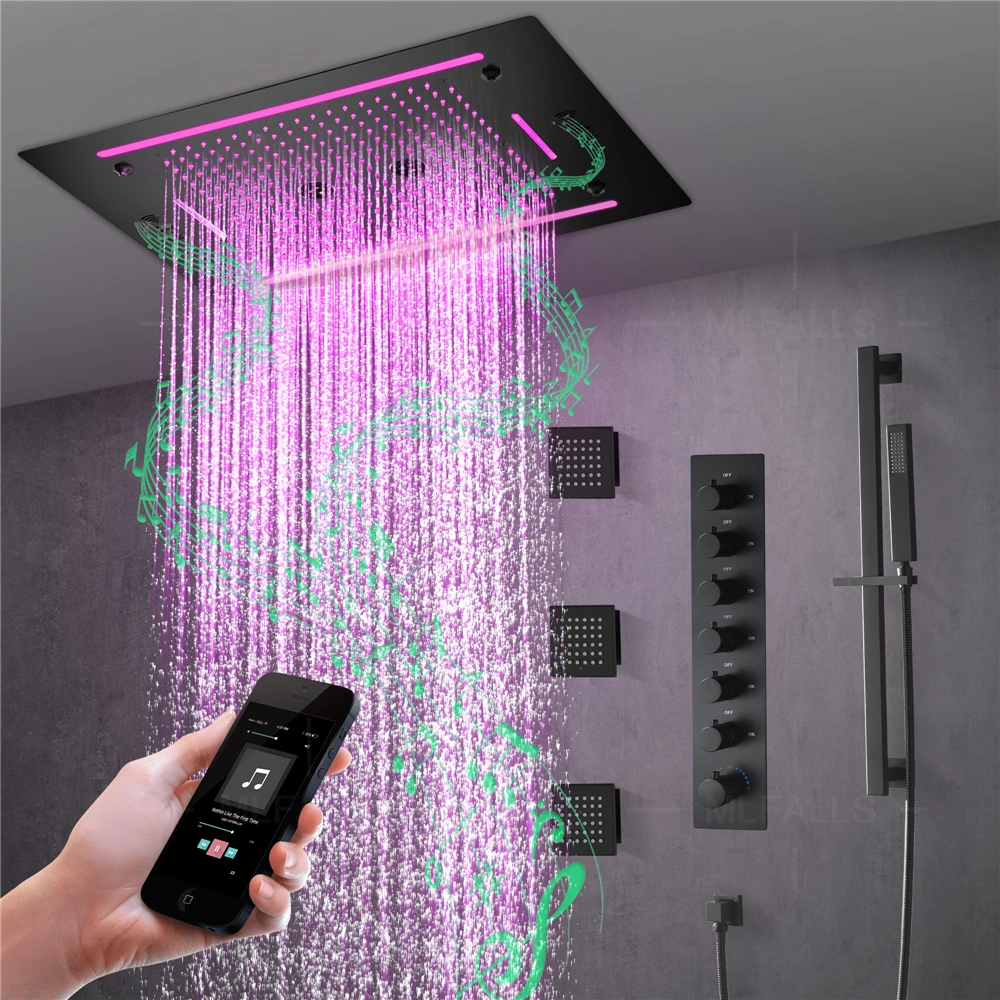 New Design Luxury 6 Function Shower Head Rainfall ,Waterfall,Rotary Massage,Mist Wall Mounted Shower With LED And Music