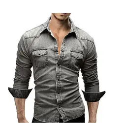 Men's Spring and Autumn New Fashionable European and American Classic Comfortable Collar Solid Color Casual Cowboy Clothes