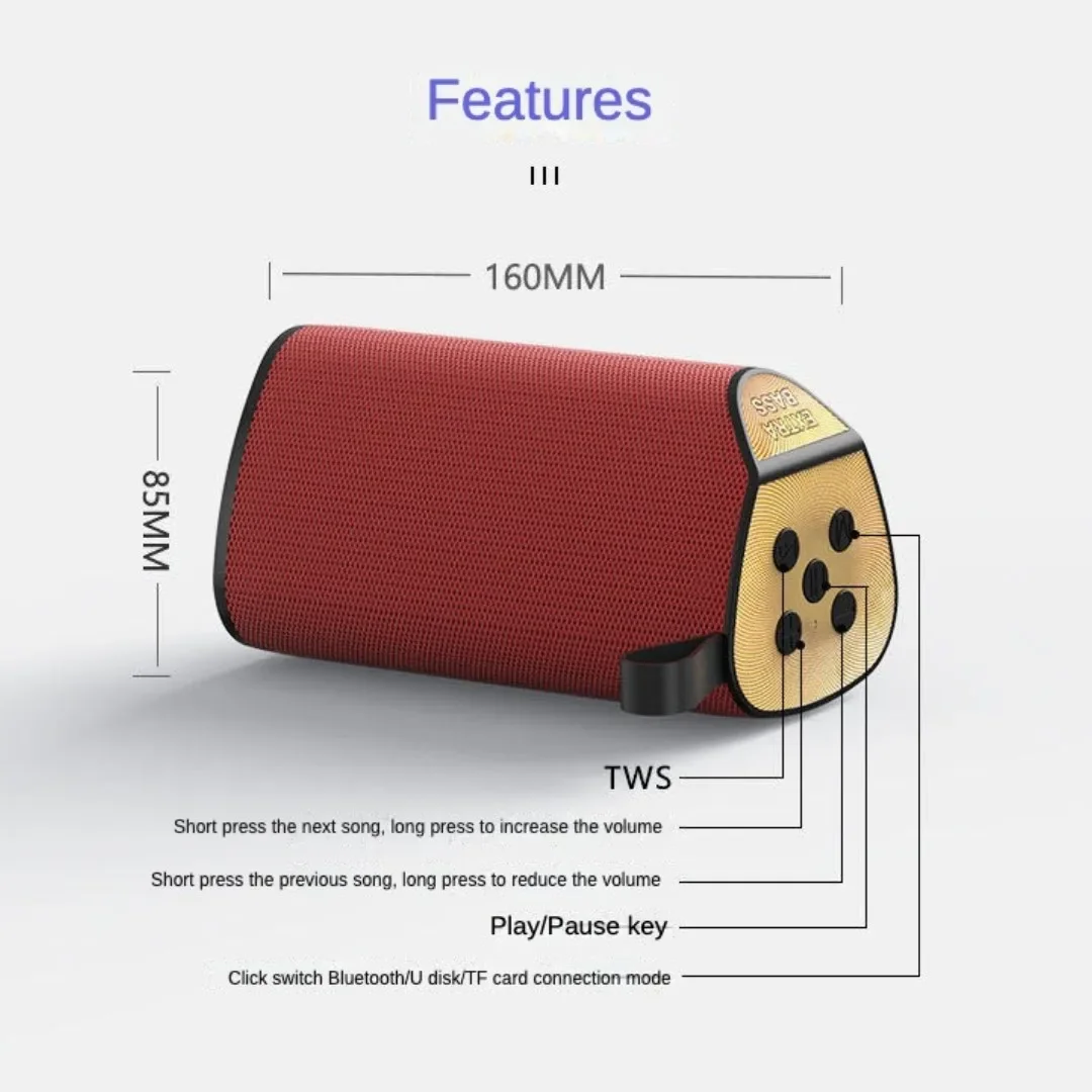 Red Wireless Powerful Bluetooth USB Flash Drive Wireless Speaker Bass Waterproof Sound Box Support TF TWS Speakers Subwoofer