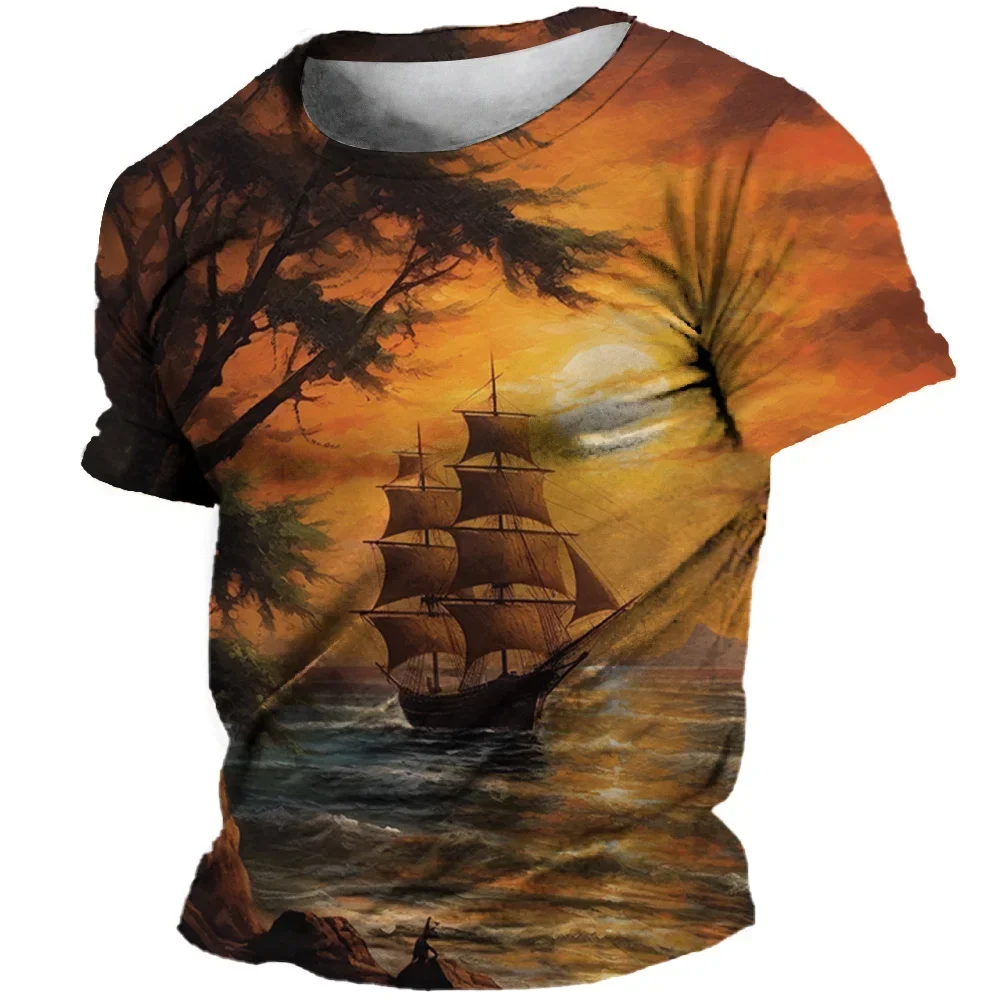 

3D Printed Vintage T-Shirts Guitar Sailboat Streetwear Men Women Fashion Oversized Short Sleeve T Shirt Kids Tees Tops Clothing
