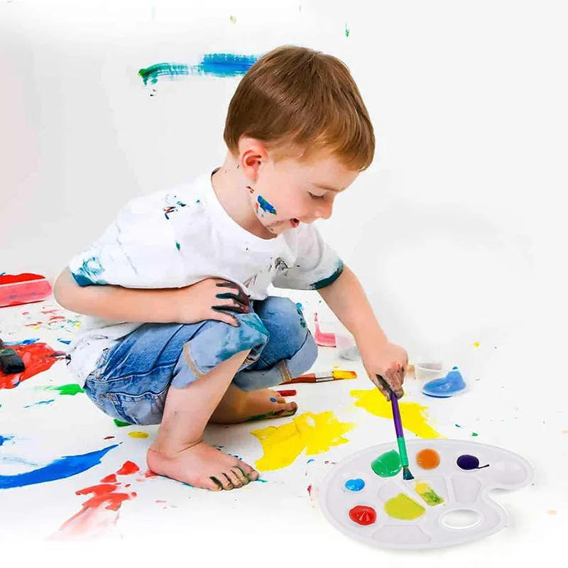 Palet Oval guas 10 buah palet plastik lukisan anak-anak palet lukis tangan palet kaki cat perlengkapan seni grafiti DIY
