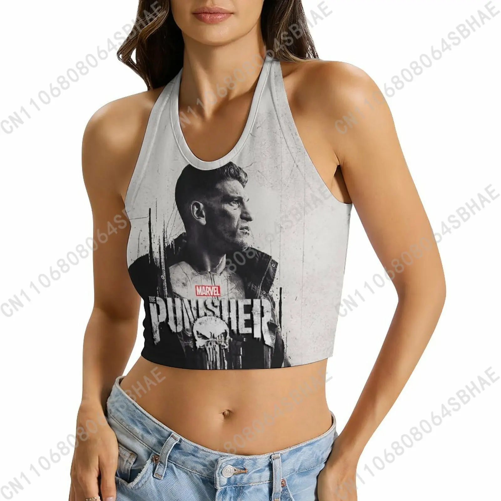 

Marvel The Punisher Custom Photo Women's Halter Top Personalized Picture Tie Back Cami Upload Your Gift Wife Girlfriend Cosplay