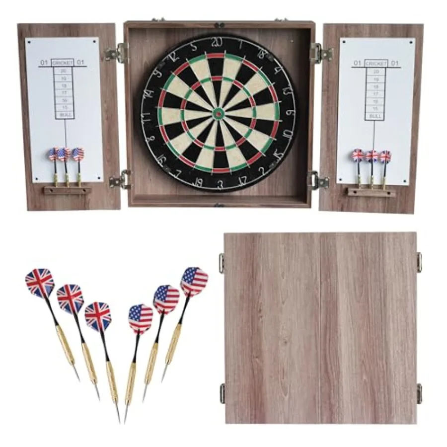 

Winchester Dartboard Cabinet Set for home and pub use, bristle board with mahogany finish cabinet, classic black and red color