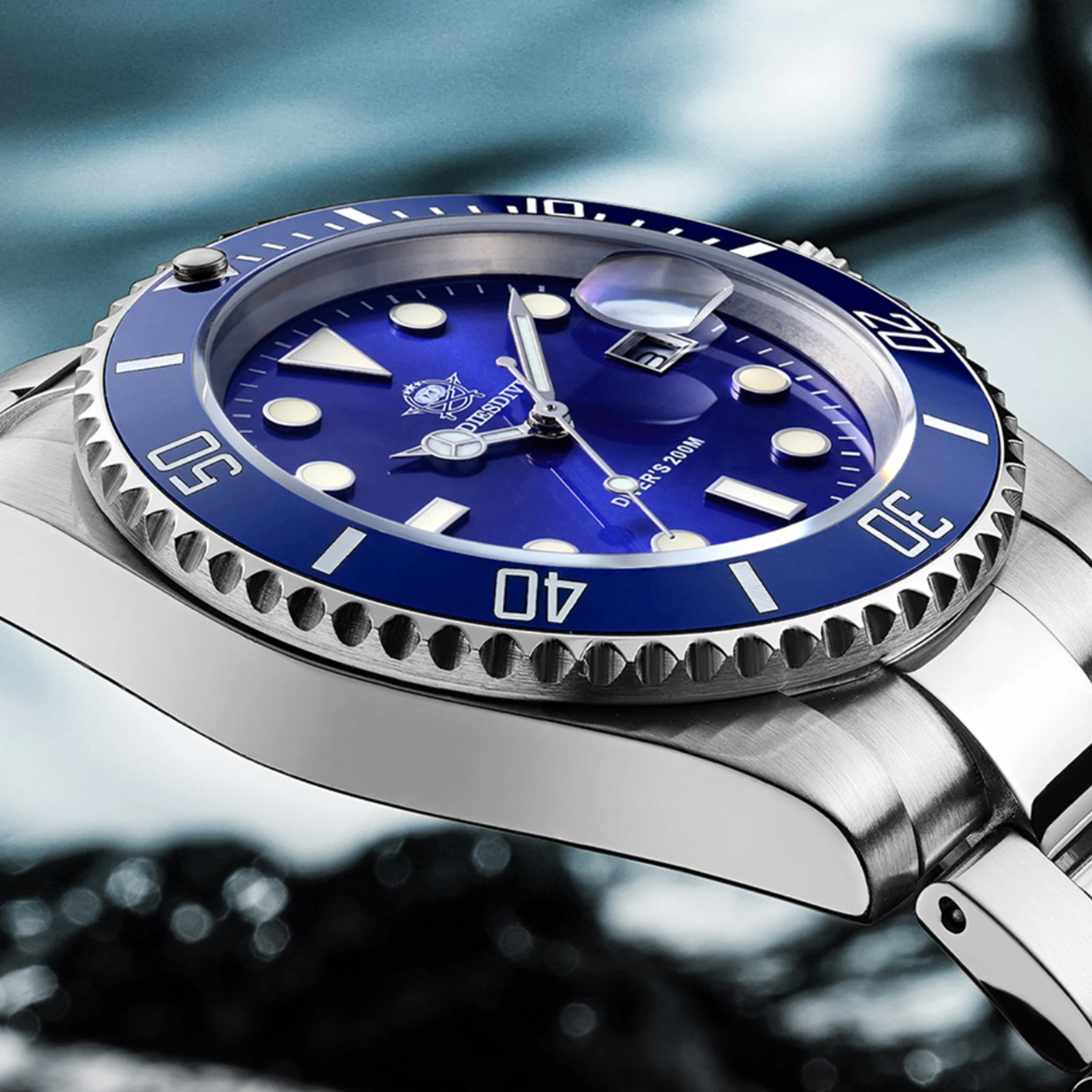 Addiesdive غواص ساعات كوارتز للرجال موضة الفولاذ المقاوم للصدأ التقويم ساعة معصم 200 متر مقاوم للماء سوبر مضيئة reloj hombre