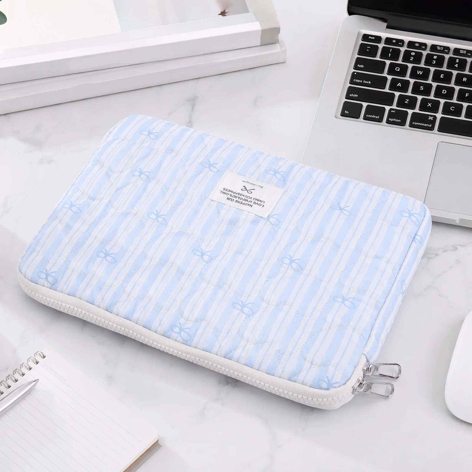 Padded Computer Laptop Sleeve Bag Striped Bow 11 13 14 15 Inch Tablet Pouch Korean Style Women Campus