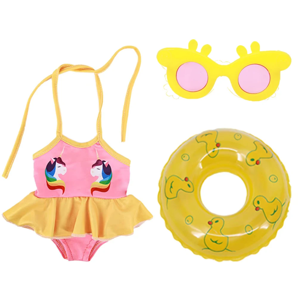 Doll Clothes Flamingo Swimming Suit Sunglasses For 18Inch American &43Cm Reborn Baby Doll Accessories Our Generation Girls Toys