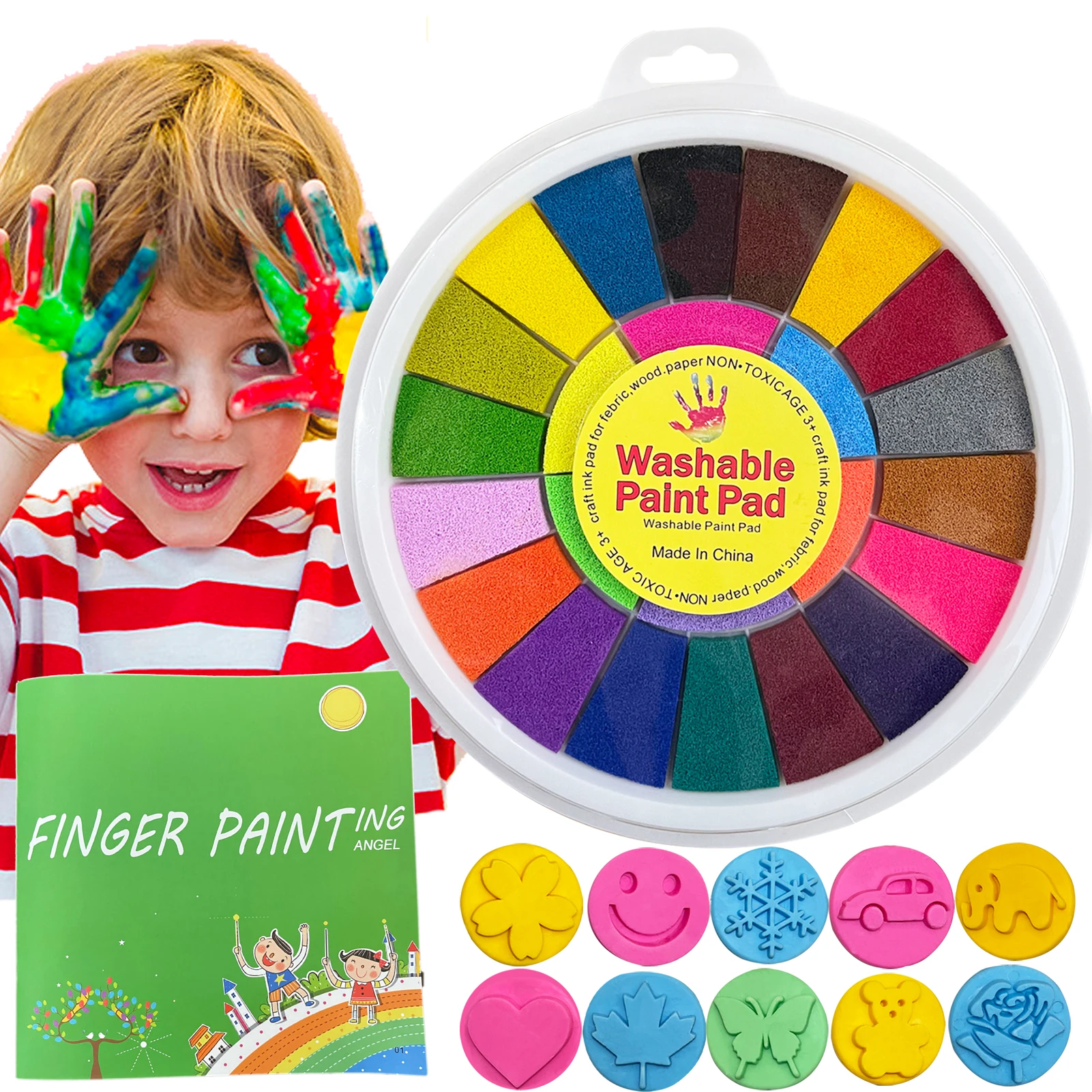 

Funny Finger Painting Kit and Book for Kids,25 Colors Ink pads for Rubber,Fingerprint Stamp Ink Pad Finger Painting for Toddler