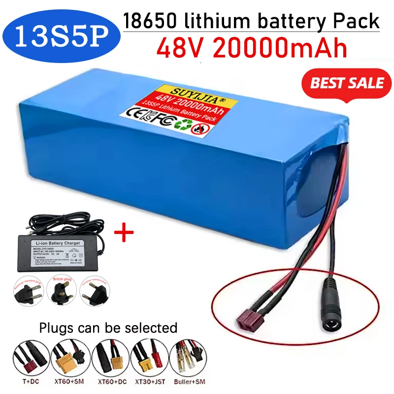 100% Original 13S5P 48V 20Ah Large Capacity Lithium Battery 500-1000W Suitable for Most Vehicles Supports Product Customization