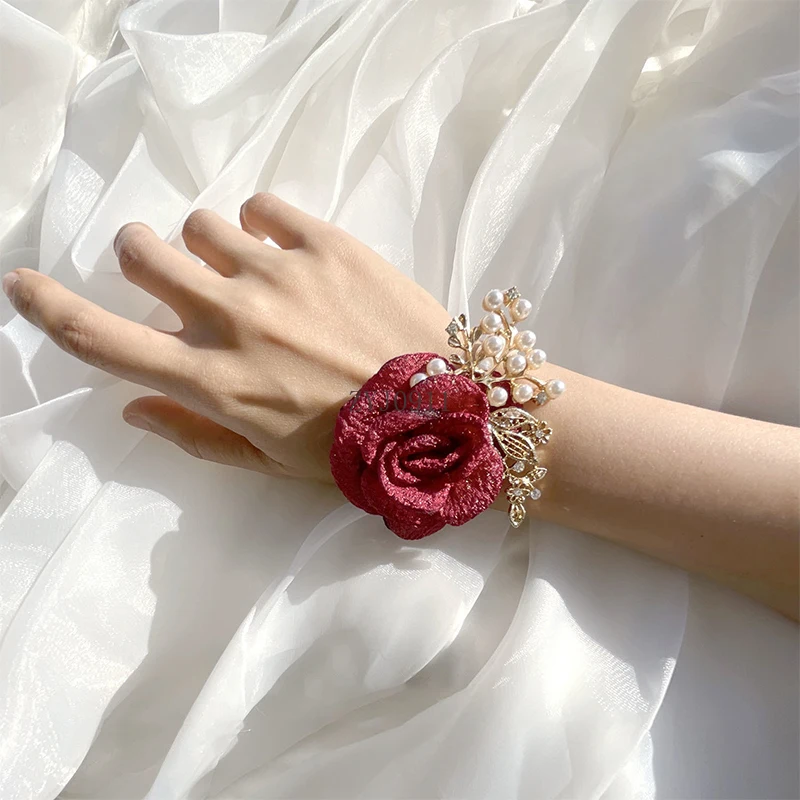 * งานแต่งงานเจ้าสาวข้อมือดอกไม้สร้อยข้อมือแถบยืดหยุ่นเพิร์ลการถ่ายภาพเพื่อนเจ้าสาวเพื่อนเจ้าบ่าวเครื่องประดับอุปกรณ์เสริม