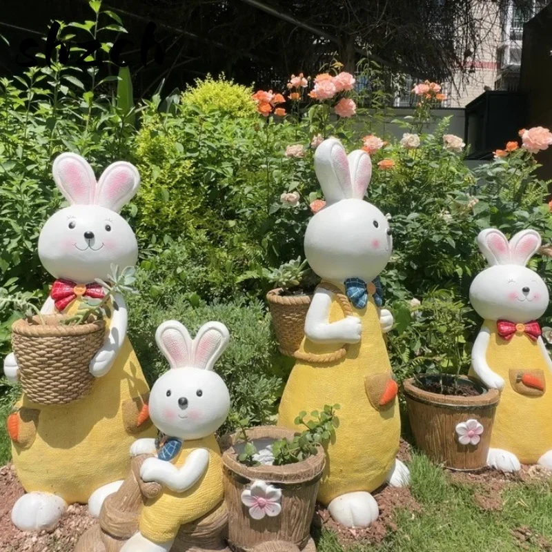 Courtyard Decoration Flower Pots Cute Rabbit Bonsai Container Outdoor Animal Sculpture for Flower Exquisite Practical Garden Pot