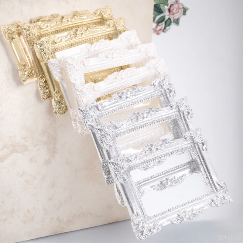 Moldura de foto vintage em miniatura, 9 peças, resina premium, faça você mesmo, fornecimento de artesanato para concha de telefone, ornamento, moldura compacta, decoração