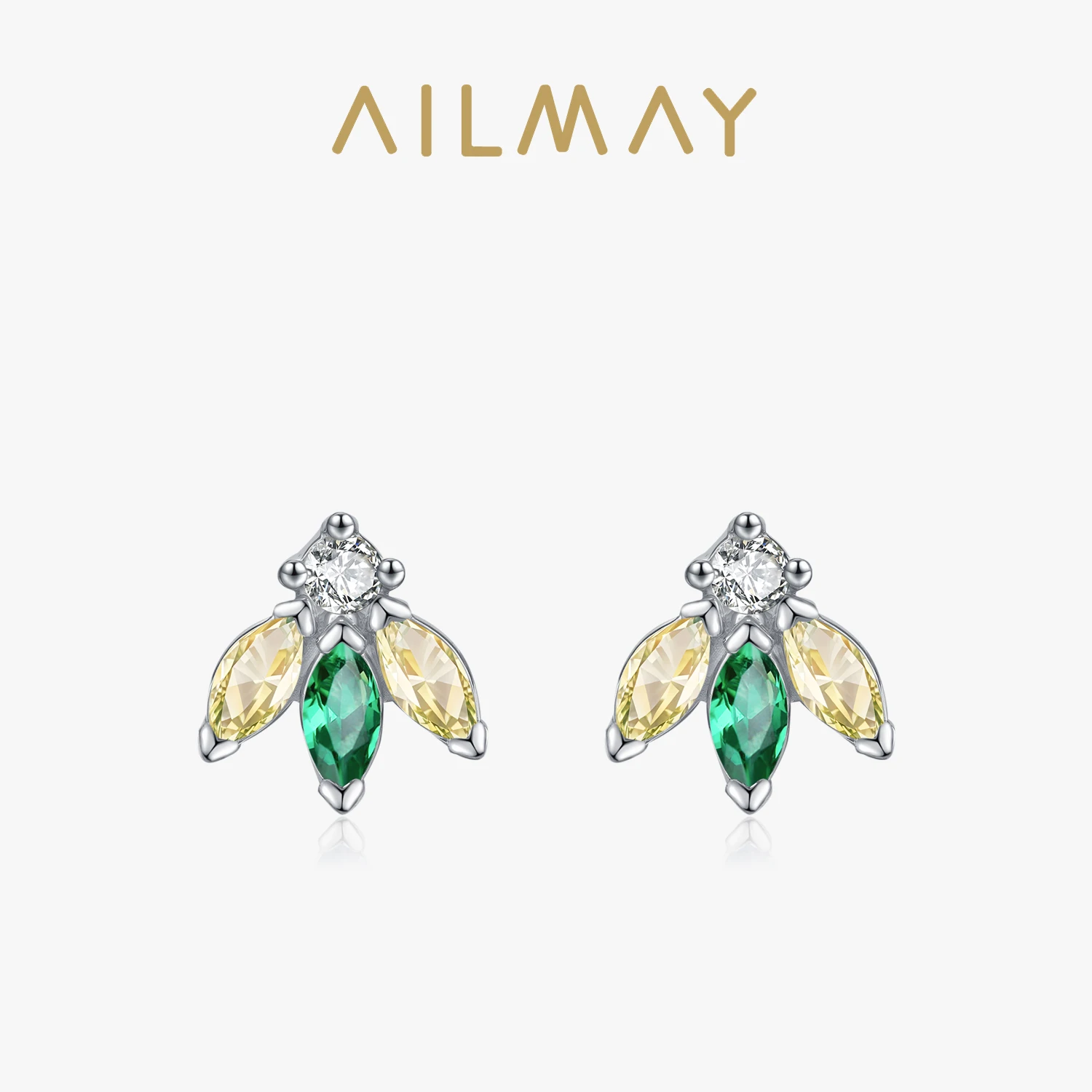 

Ailmay стерлингового серебра 925 пробы, блестящие маленькие листочки, желто-зеленые серьги-гвоздики с цирконом для женщин, модные вечерние украшения