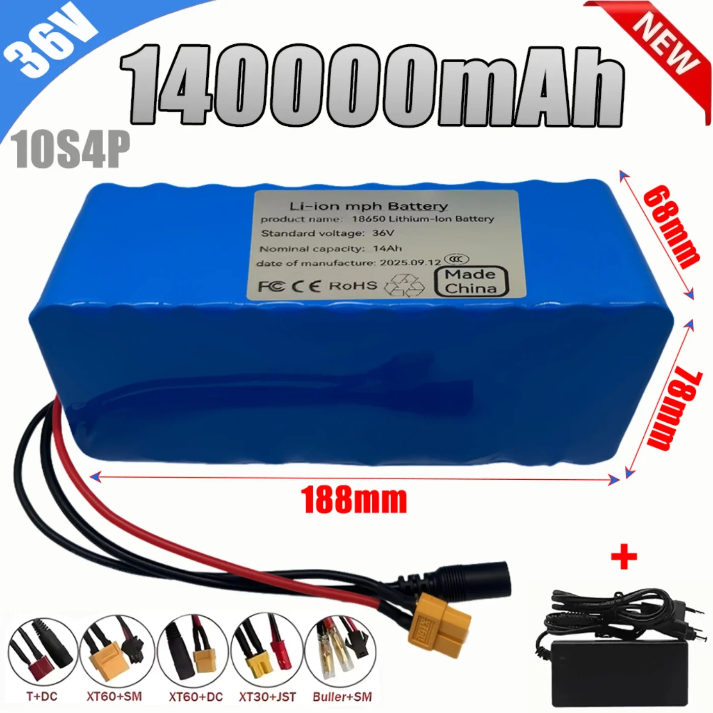 

NEW Li-ion mph 36V 13600mAh real capacity 10S4P XT60 DC Battery 18650 Lithium ion Battery Pack 10.4Ah 13.6AH1000W For FllDO