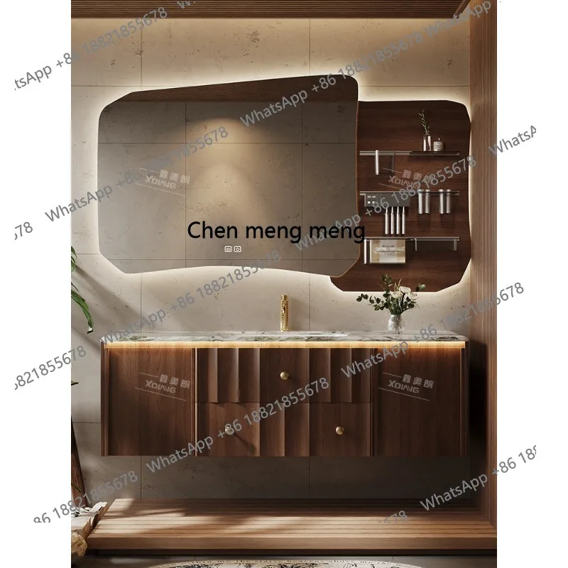 

MF Medieval oak bathroom cabinet combination light luxury walnut washstand basin cabinet