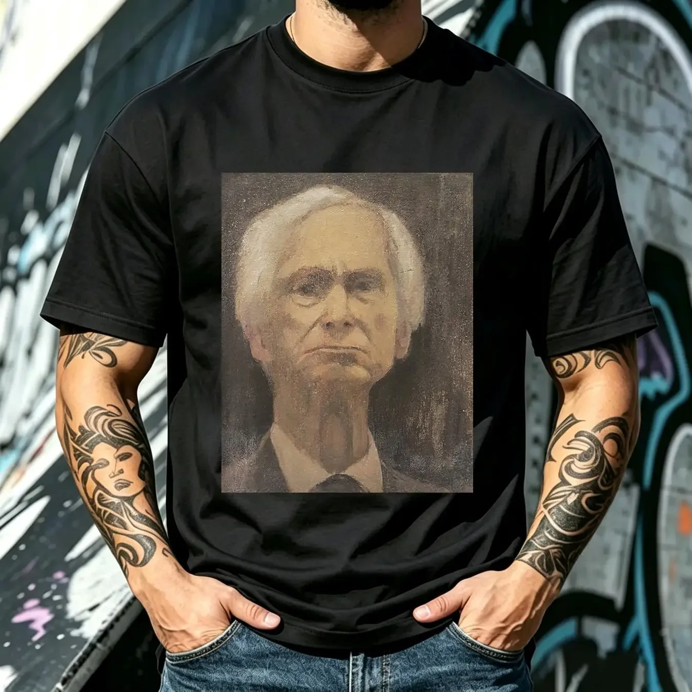 washed T Shirt Portrait Of Bertrand Russell David R Anderson Painting Art for Her Him Lover vintage Washed Casual Soft