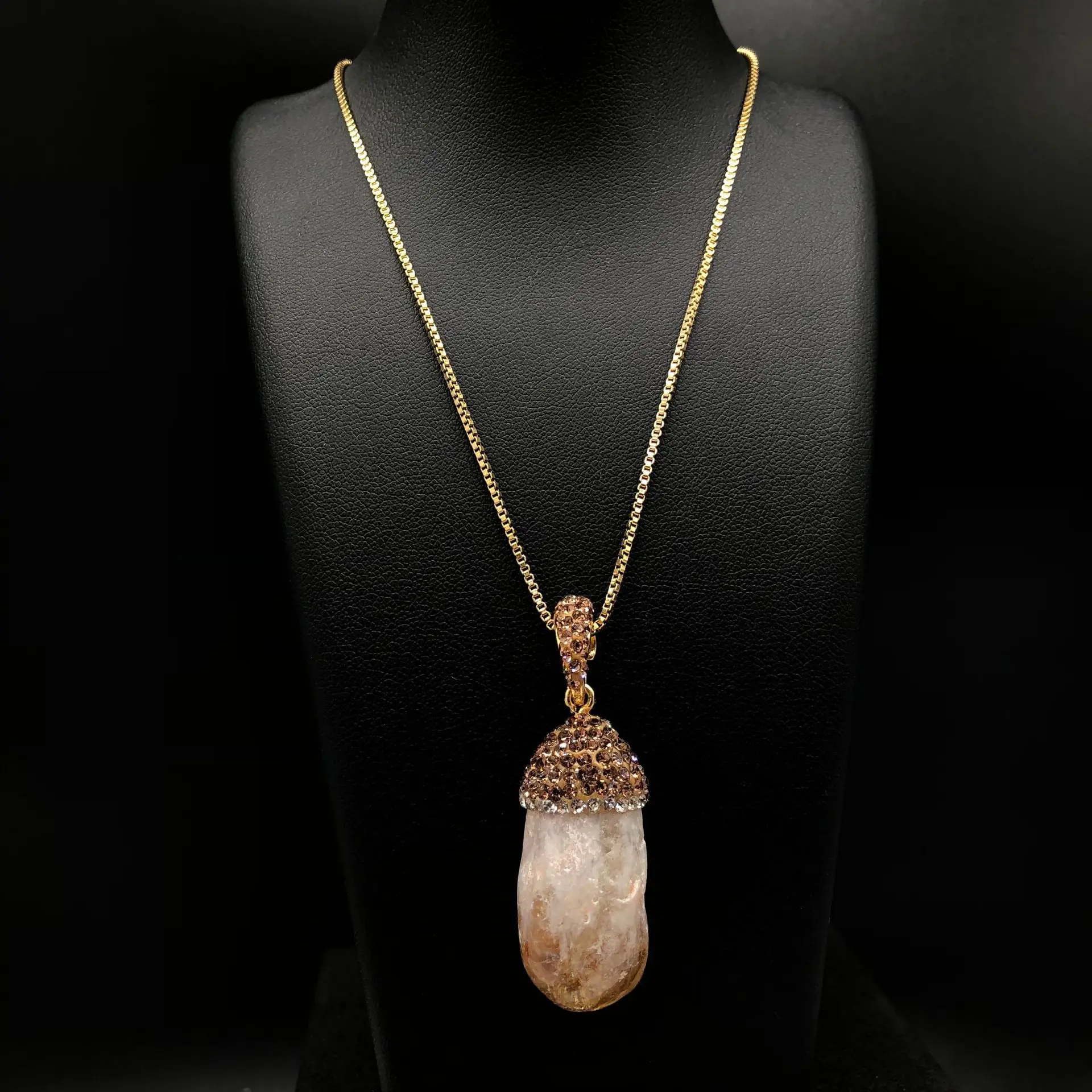 Collar con colgante de topacio, cadena de cuello, diseño Simple de moda, cadena de acero de titanio, cadena de cuerda de cuero, Gargantilla con dije de cristal, joyería