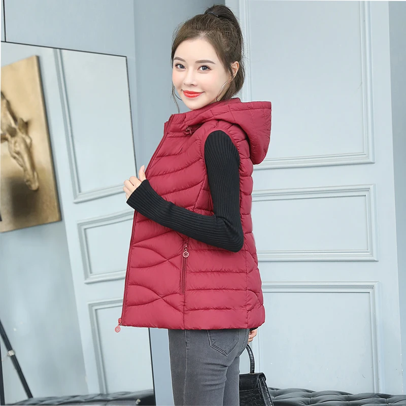 Woman Vest Autumn Winter Warm Down Cotton Vests Female Thick Removable Hooded Waistcoat Women\'s Sleeveless Jacket Vest Coat