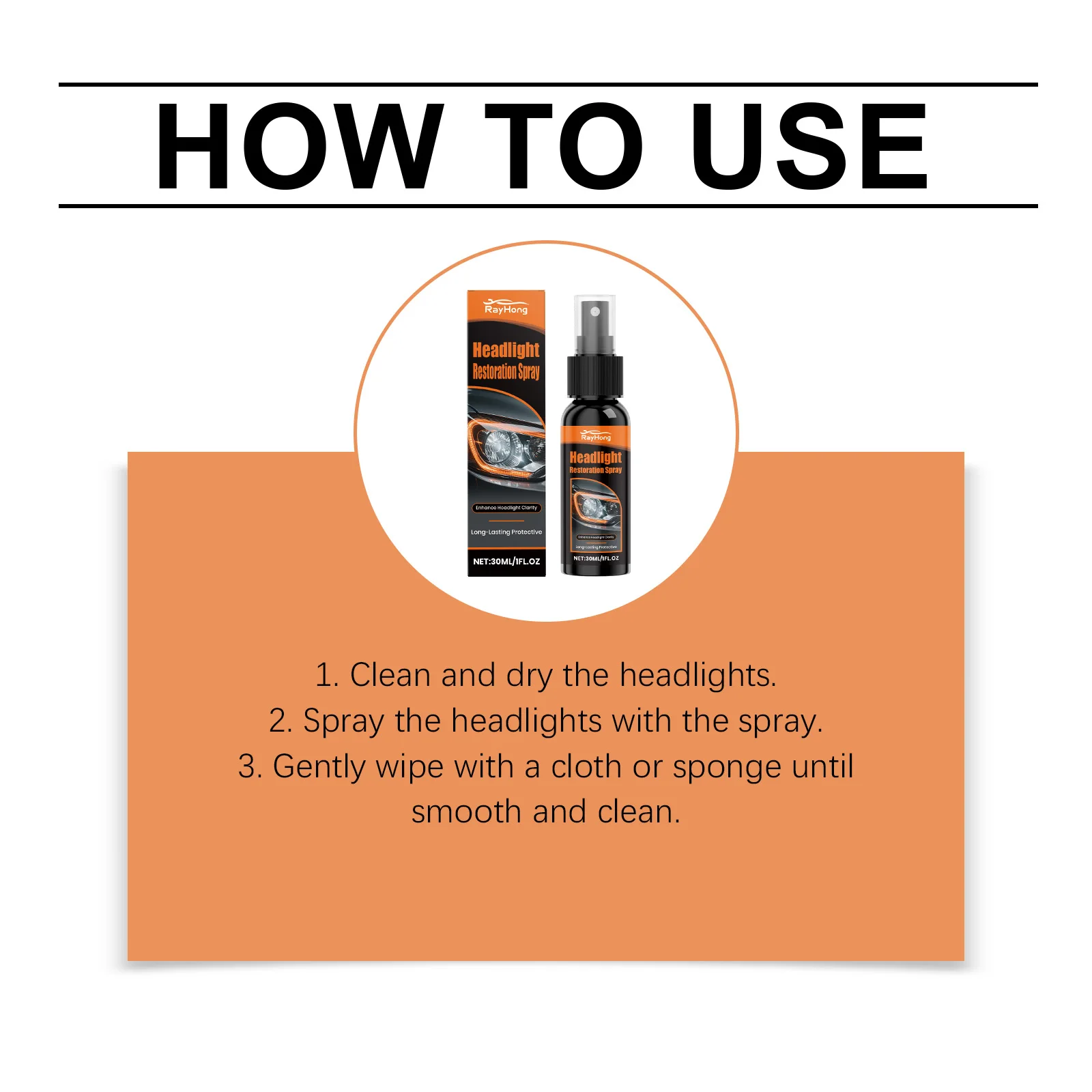 30ml Headlight Restoration Spray Coating Improves Clarity and Light Output for Plastic Headlamp Lenses Car Maintenance Tools view 6