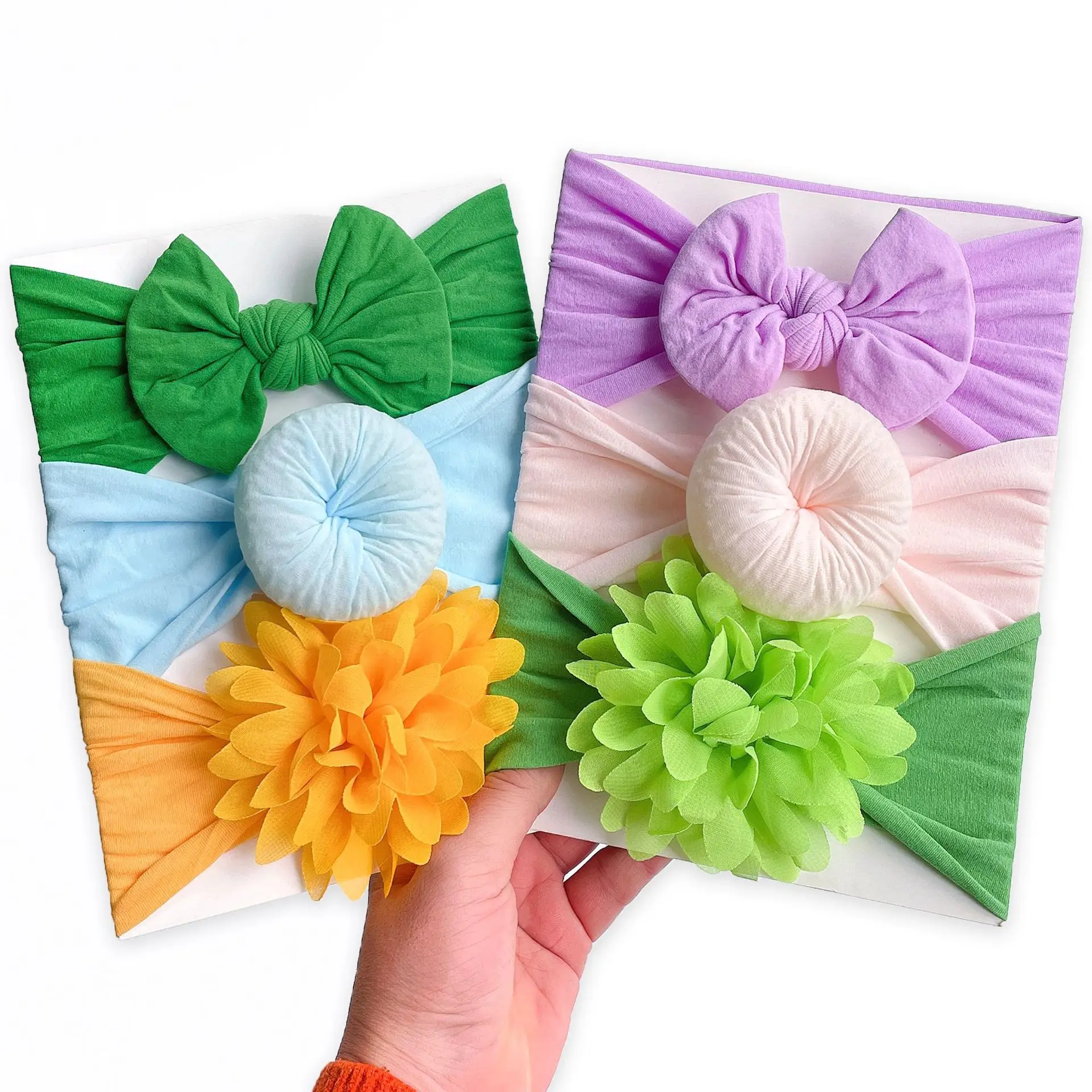 

3 pcs soft nylon candy color baby headband combination bowknot donut flower creative cute hairband hair accesssories