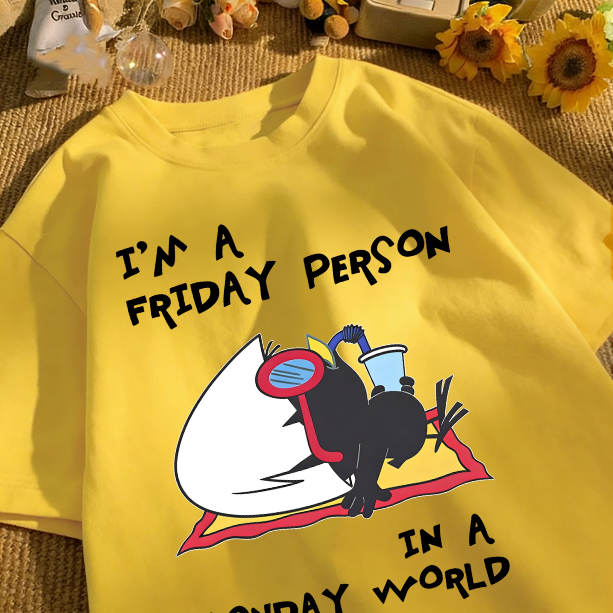 Sleeping In A Monday World Printed T Shirt Man All-Match Retro Tee Fashion Cotton Short Sleeve Unisex Summer Loose Clothing