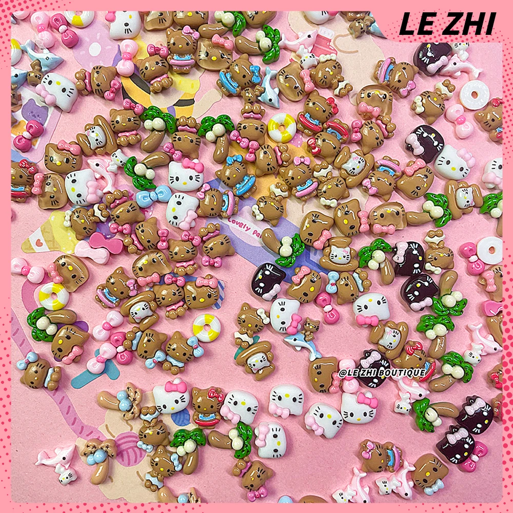 50Pcs Hawaii Mixed Hello Kitty Party Sticker Nail Decoration 3D Nail Art Charm Nail Drill for Manicure Party Sticker Accessory