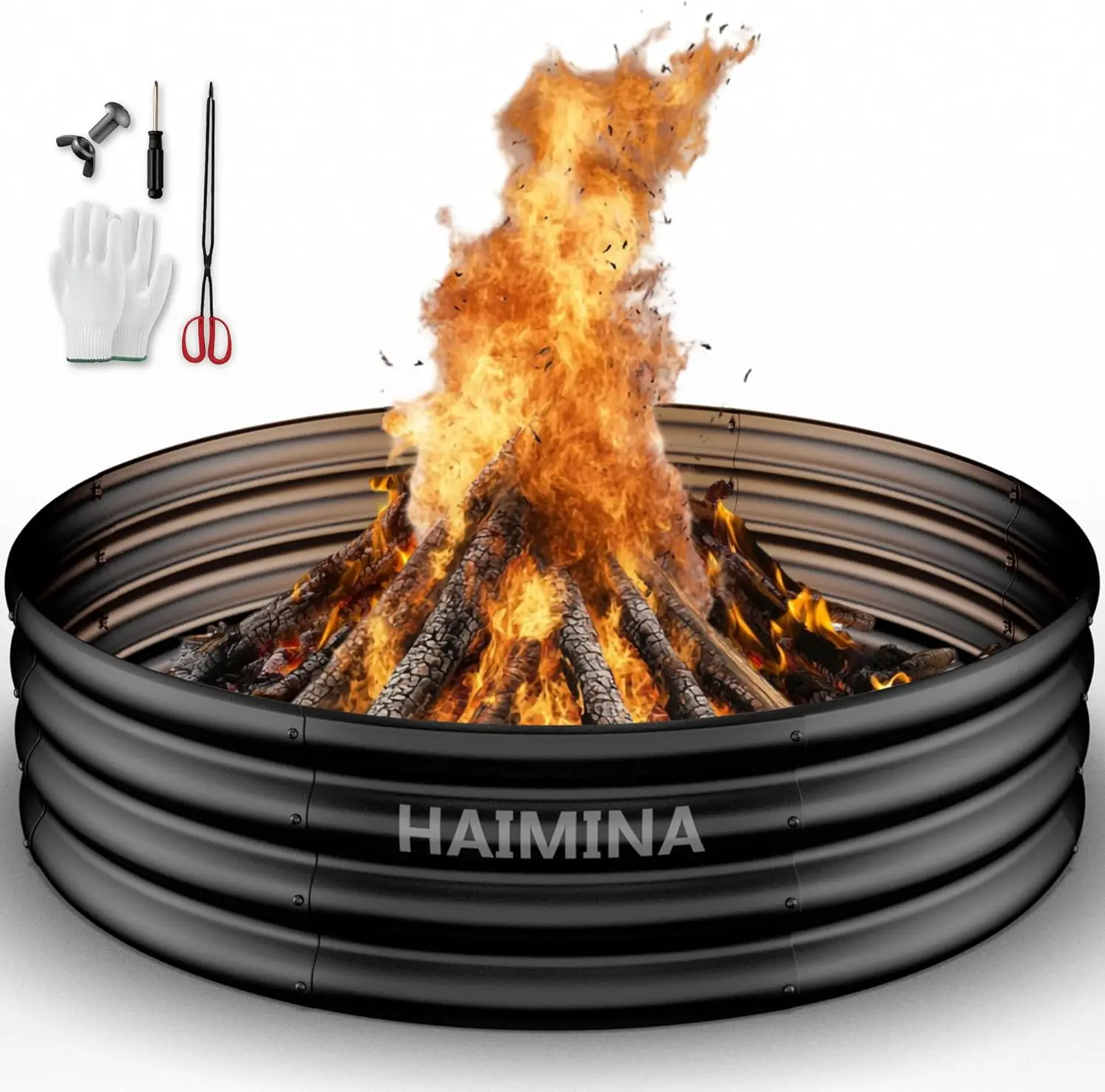 

48 Inch Fire Pit Ring for Outside Wood Burning, High-Temp Coating, Backyard Bonfire Camping