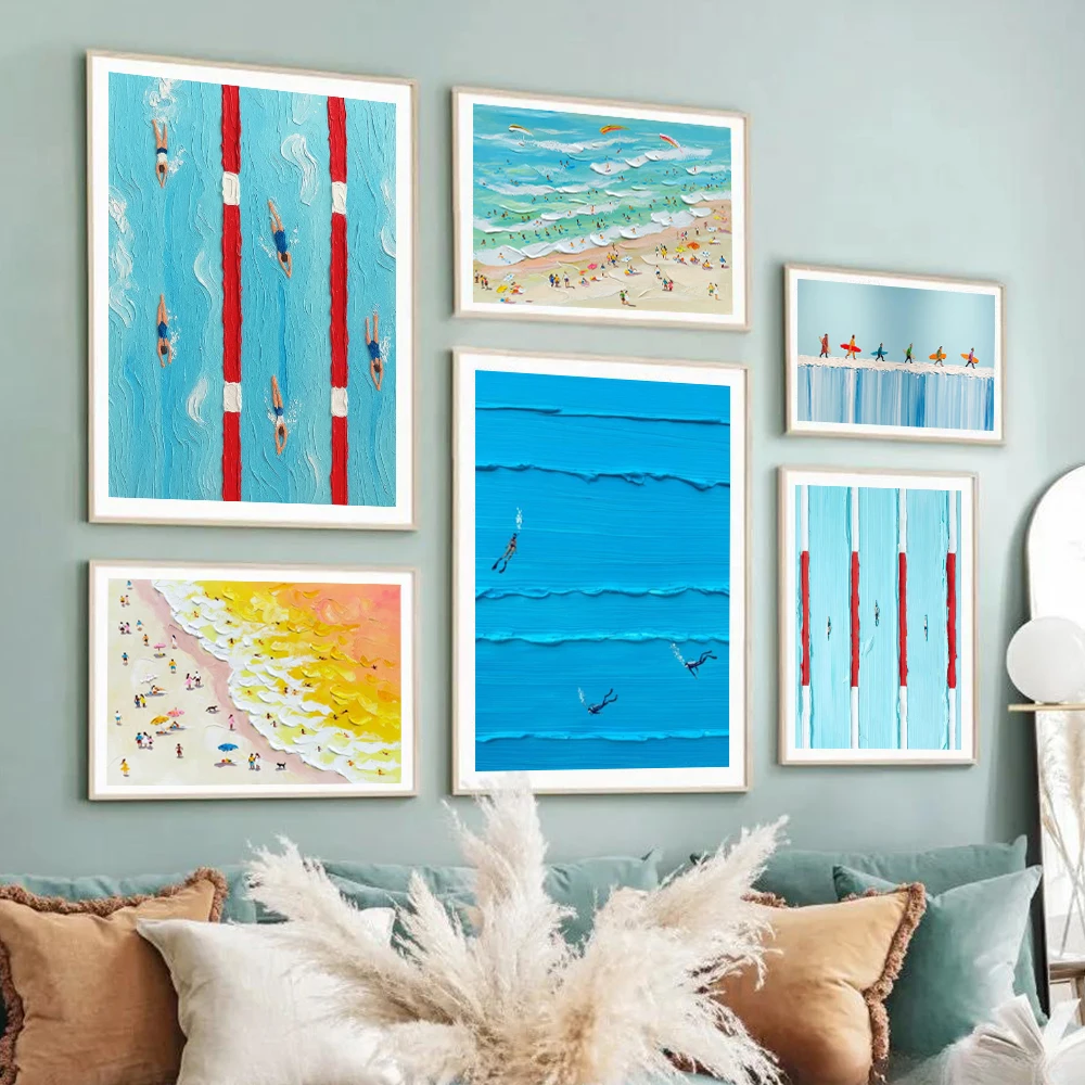 1 Pieza, Póster Artístico sin Marco, Pintura Abstracta de Werner Bronkhorst, Impresiones con Textura Azul de Piscina, Pintura Minimalista en Lienzo Moderna
