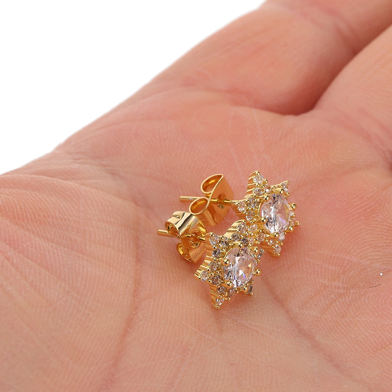 

1Pair Hexagram Bling Zircon Earrings Stylish Ear Studs for Women Casual Formal Wear Lightweight Small Ear Accessories