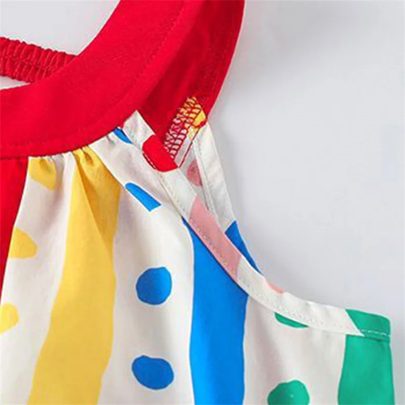 Fashionable Kids Girls Colorful Striped Polka Dot Sundress Sleeveless Summer Dress with Red Collar Children Soft Casual Costume 5