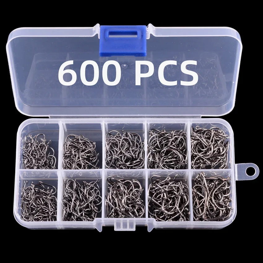 7/100/200/300/400/500/600PCS Angeln Haken Set High Carbon Stahl stacheldraht Angelhaken für Salzwasser Süßwasser Angeln Getriebe